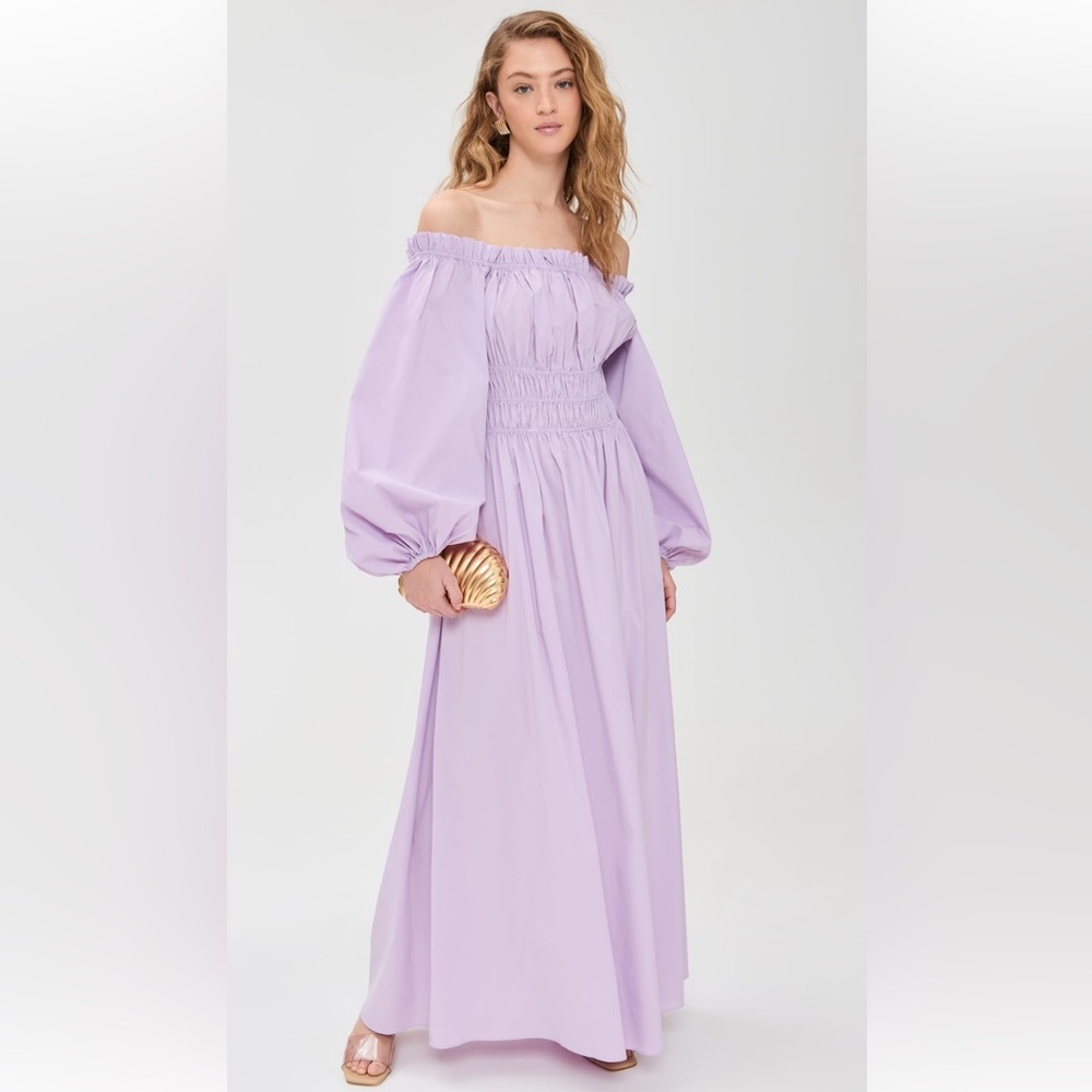 Caroline Constas Purple Smocked Off-Shoulder Dress